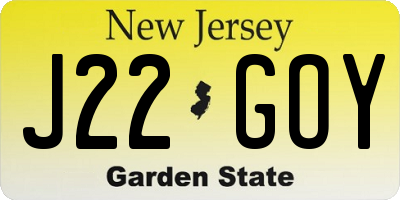 NJ license plate J22GOY