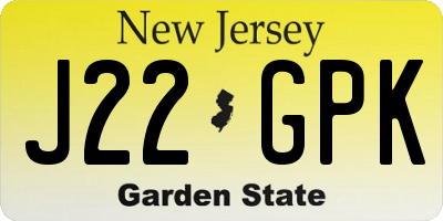 NJ license plate J22GPK