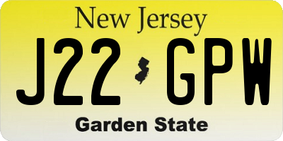 NJ license plate J22GPW