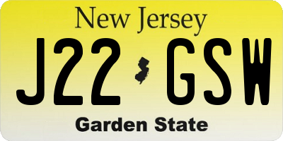 NJ license plate J22GSW