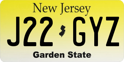 NJ license plate J22GYZ