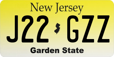 NJ license plate J22GZZ