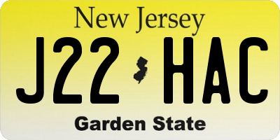 NJ license plate J22HAC