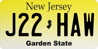 NJ license plate J22HAW