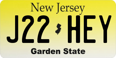 NJ license plate J22HEY