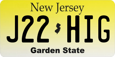 NJ license plate J22HIG