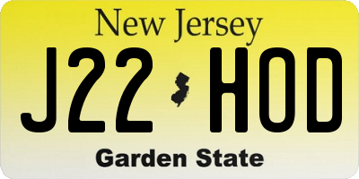 NJ license plate J22HOD