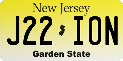 NJ license plate J22ION