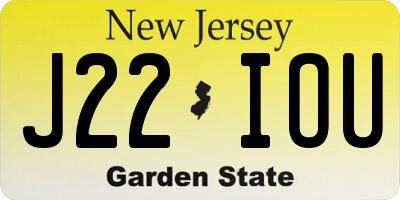 NJ license plate J22IOU