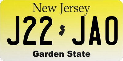 NJ license plate J22JAO