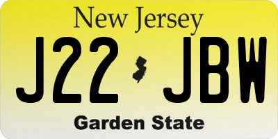 NJ license plate J22JBW
