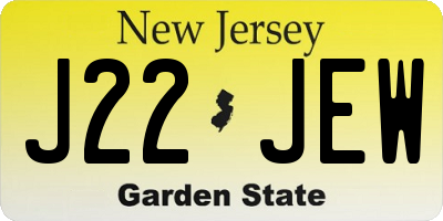 NJ license plate J22JEW