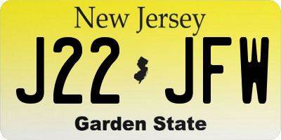 NJ license plate J22JFW