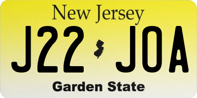 NJ license plate J22JOA