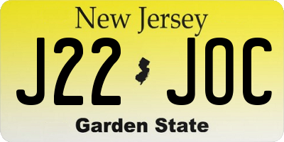 NJ license plate J22JOC