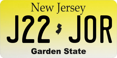 NJ license plate J22JOR