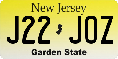 NJ license plate J22JOZ