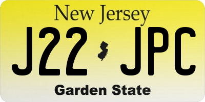 NJ license plate J22JPC