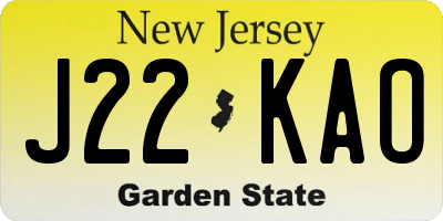 NJ license plate J22KAO