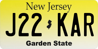 NJ license plate J22KAR