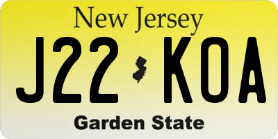 NJ license plate J22KOA