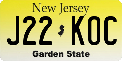NJ license plate J22KOC