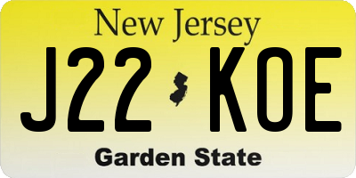 NJ license plate J22KOE