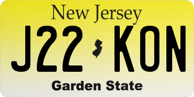 NJ license plate J22KON