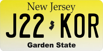 NJ license plate J22KOR