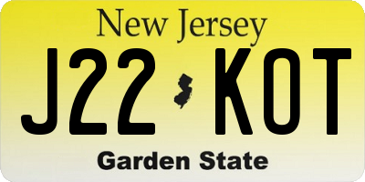 NJ license plate J22KOT