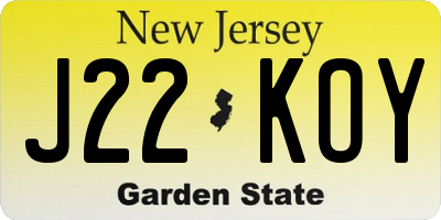 NJ license plate J22KOY