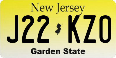NJ license plate J22KZO