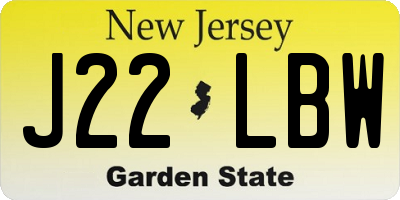 NJ license plate J22LBW