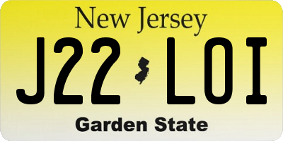 NJ license plate J22LOI