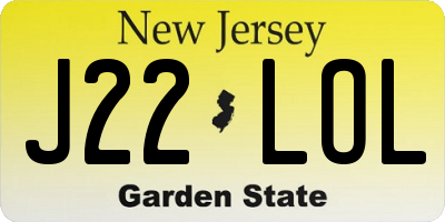 NJ license plate J22LOL
