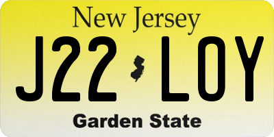 NJ license plate J22LOY