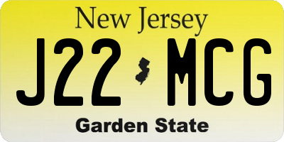 NJ license plate J22MCG