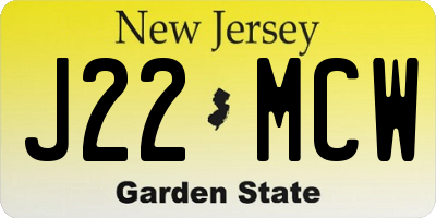 NJ license plate J22MCW