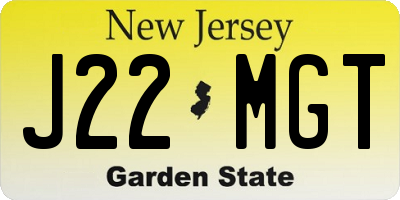 NJ license plate J22MGT
