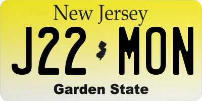 NJ license plate J22MON