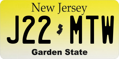 NJ license plate J22MTW