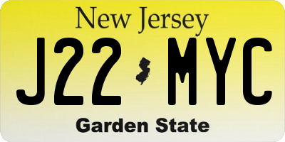 NJ license plate J22MYC