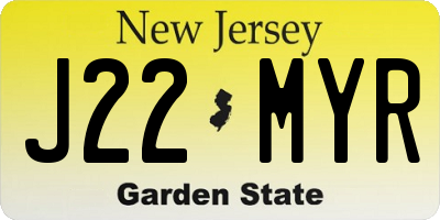 NJ license plate J22MYR