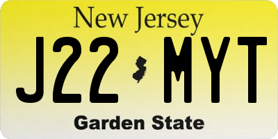 NJ license plate J22MYT