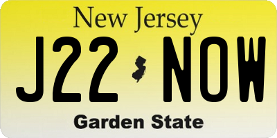 NJ license plate J22NOW