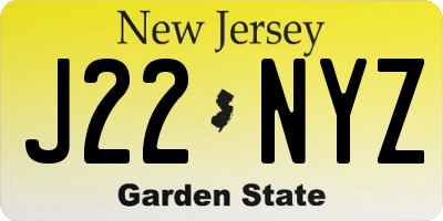 NJ license plate J22NYZ