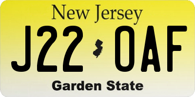 NJ license plate J22OAF