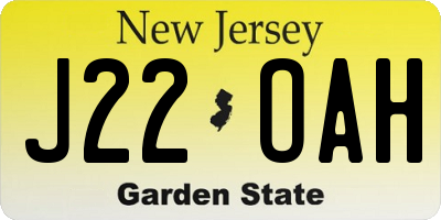 NJ license plate J22OAH
