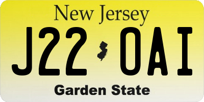 NJ license plate J22OAI