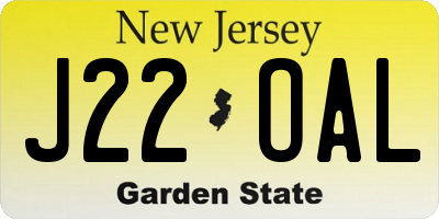 NJ license plate J22OAL
